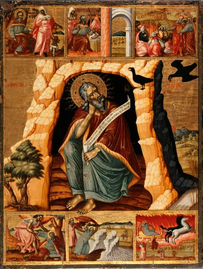 Prorok Eliáš v divočině se scénami z jeho života, um 1700. od Unbekannt