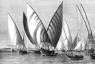 Řeka u mostu Boulak, Káhira, s procházejícími dahabeahs, 1874 od Unbekannt
