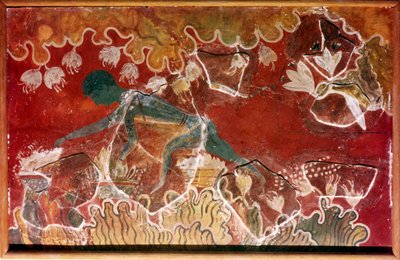 Freska Saffron-Gatherer z minojského královského paláce, Knossos, Kréta. c15. století před naším letopočtem od Unbekannt