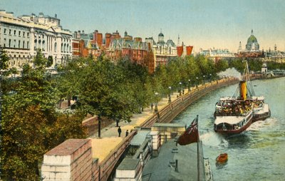 Victoria Embankment a parník na řece Temži, Londýn, c1910. od Unbekannt