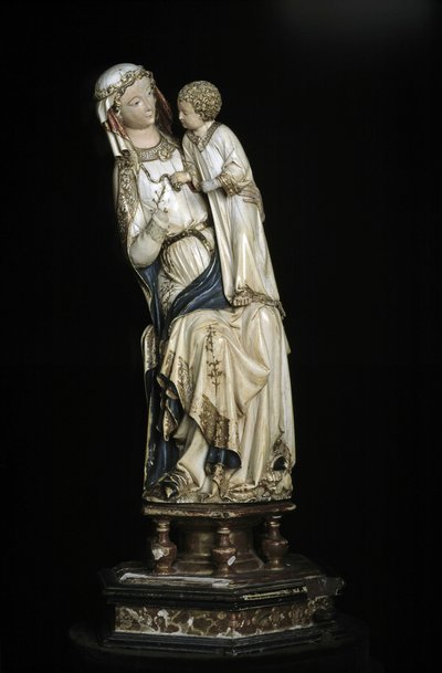 Panna a dítě Ježíš. Mramorová socha kolem 1350-1375. 45 cm Collegiale Notre Dame. Villeneuve les Avignons (Gard). od Unbekannt