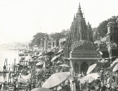 Rybník Višnu a Ghat, Benares, Indie, 1895. od Unbekannt