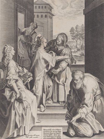 Navštívení, Panna a svatá Alžběta objímající se uprostřed, lemované dalšími f..., 1589. od Unbekannt