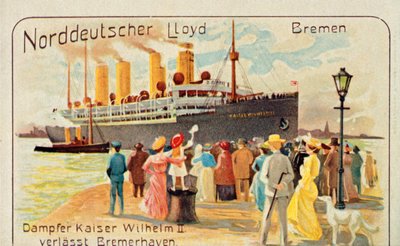 Obří SS Kaiser Wilhelm II odjíždí z nábřeží v Bremerhaven, Německo, 1905. od Unbekannt