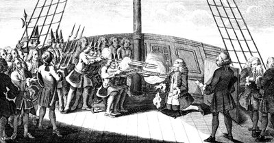 Střelba admirála Bynga na palubě Monarque, 1757 od Unbekannt