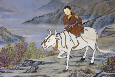 Deset obrázků pasení volů ze zenového buddhismu představuje fáze osvícení Návrat domů na hřbetě Vola, Soul, Coree du Sud od Unbekannt