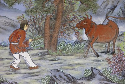 Deset obrázků pasení volů zenového buddhismu představuje fáze osvícení Chytání vola, Soul, Coree du Sud od Unbekannt