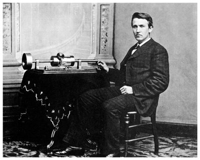 Thomas Alva Edison, americký vynálezce, se svým fonografem, c1878 1955 od Unbekannt