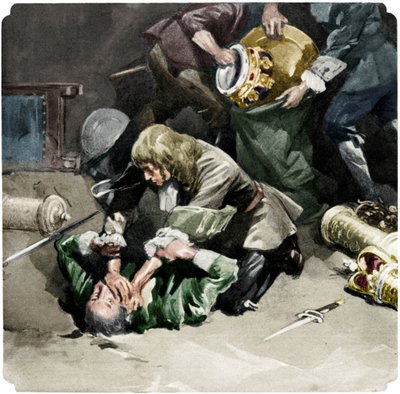 Thomas Blood se pokouší ukrást korunovační klenoty z Tower of London v roce 1671, 1937 od Unbekannt