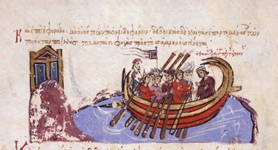Tomáš Slovan prchá do Miniatury Arabů z madridských Skylitzes, 11.–12. od Unbekannt