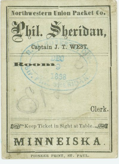 Vstupenka na parník Phil. Sheridan, 9. prosince 1868 od Unbekannt