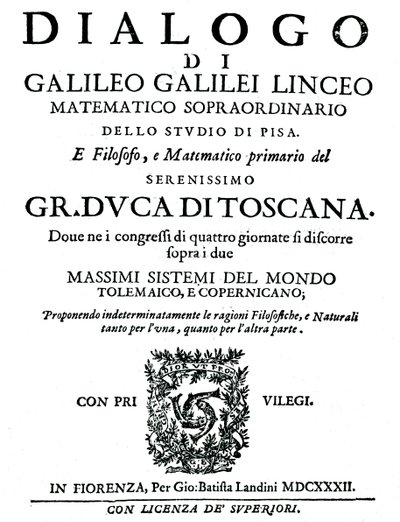 Titulní strana Dialoga, od Galilea, 1632 od Unbekannt
