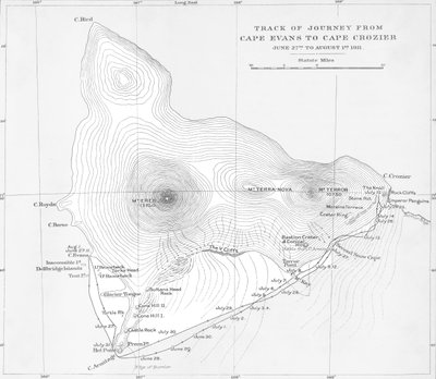 Track of Journey from Cape Evans to Cape Crozier – 27. června až 1. srpna 1911, 1913 od Unbekannt