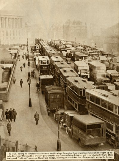 Dopravní zácpa na Blackfriars Bridge, Londýn, 1935. od Unbekannt