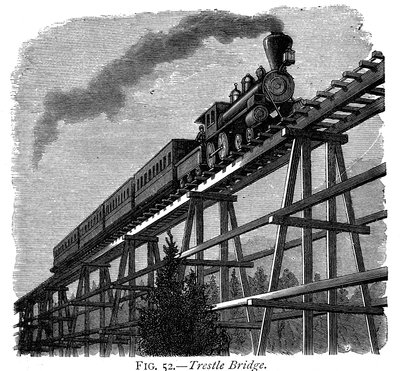 Vlak přes dřevěný kozlíkový most na Union Pacific Railroad, Wyoming, USA, c1870 od Unbekannt
