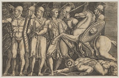 Trajan bojující s Dáky, Trajan na koni vpravo jedoucí ke skupině ..., ca. 1515-1600. od Unbekannt