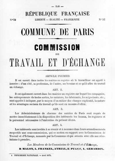 Travail et DEchange, z francouzských politických plakátů Pařížské komuny, květen 1871 od Unbekannt