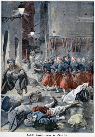 Vojáci pokoušející se vyčistit ulice během protižidovských nepokojů, Alžír, Alžírsko, 1898 od Unbekannt