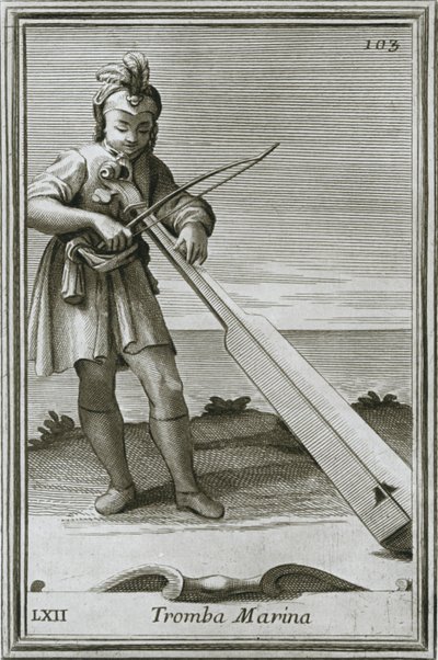 Trumscheit námořní trubka, rytina z knihy F. Bonannis Armonic kabinet, Řím, 1722, 1948 od Unbekannt
