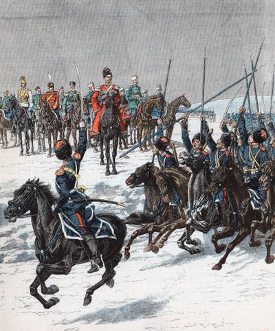 Car Nicholas II hodnotí kozáky, rusko-japonská válka, 1904-5 od Unbekannt