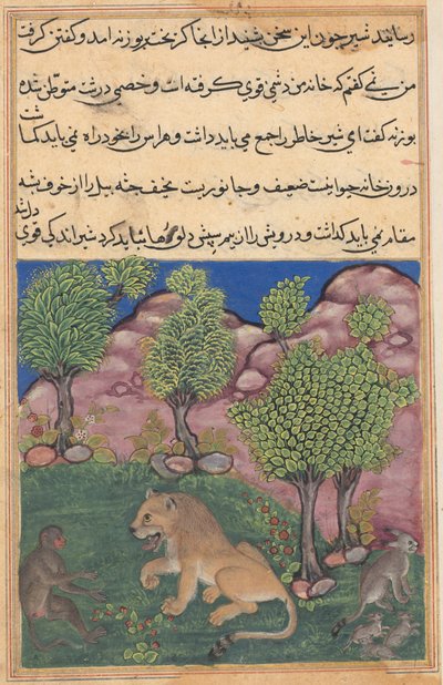 Tuti-Nama Příběhy papouška: Příběh XXVIII: Opice radí podezřelého lva..., c. 1560. od Unbekannt