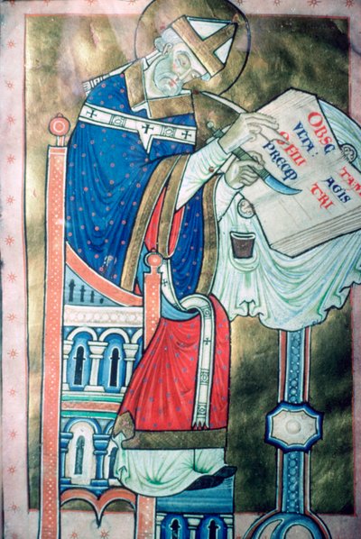 Ilustrace svatého Dunstana 909-988 jako písaře z 12. století. Byl arcibiskupem z Canterbury od Unbekannt