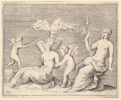 Dvě ženy a dva Cupidové, publikoval ca. 1599-1622. od Unbekannt