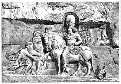 Valerian u nohou Sapora, Královské hrobky v Naksh-I-Rustem, Persepolis, Írán, 1895 od Unbekannt