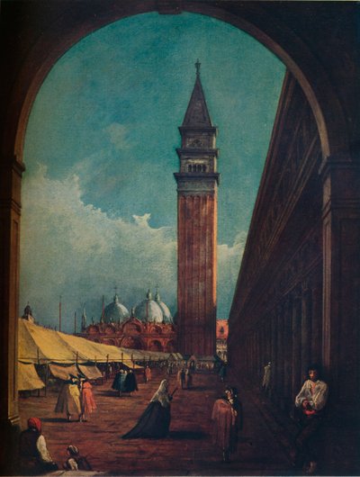 Benátky: Veletrh na náměstí Piazza San Marco viděný podloubím na jihozápadním konci, c1863 od Unbekannt