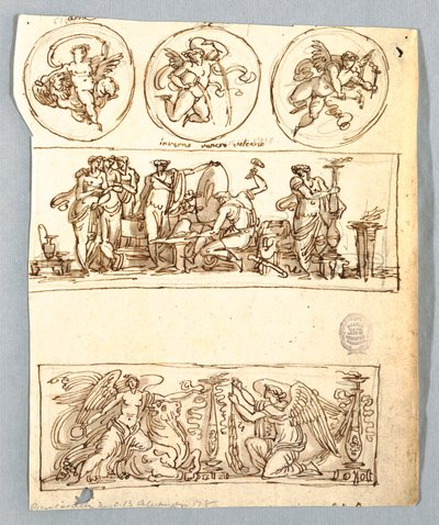 Venuše ve Forge of Vulcan, Winter, Victories and Three Roundels, Putti as Elements od Unbekannt