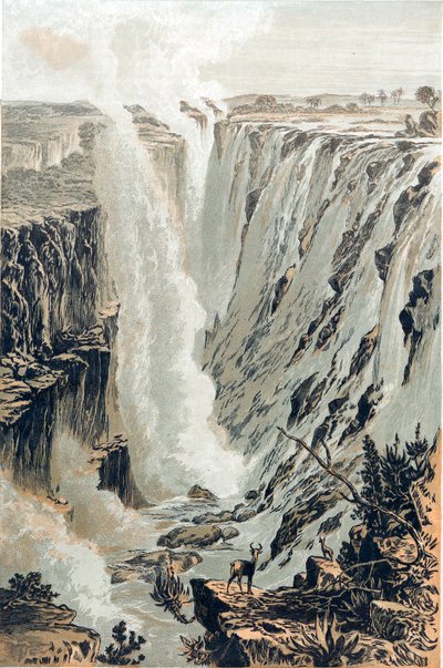 Viktoriiny vodopády, Afrika, při pohledu z východu, 1866 od Unbekannt