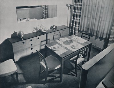 Pohled do obývacího pokoje s jídelnou navržený Gilbertem Rohdem, 1936 od Unbekannt