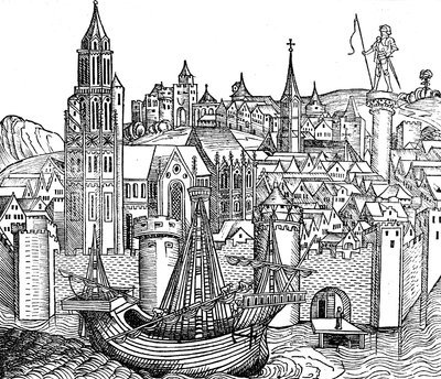 Pohled na opevněné město, 1493 od Unbekannt