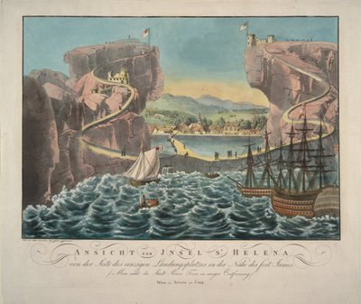 Pohled na ostrov Svatá Helena ze strany přistávacího místa u Fort James, 1815 od Unbekannt