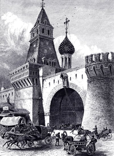 Pohled na Nikolskou věž a zbrojnici v Moskvě, cca 1860 od Unbekannt