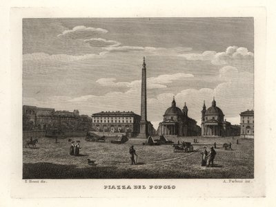 Pohled na náměstí Piazza del Popolo, Řím, se starověkým obeliskem z Heliopolis, Egypt od Unbekannt