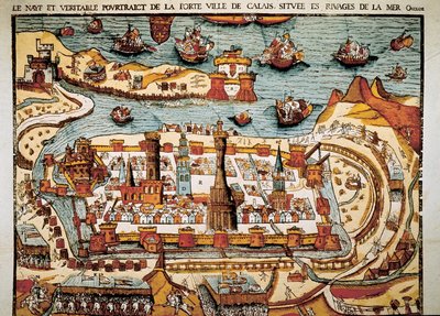 Pohled na město Calais v roce 1538. Xylografie. od Unbekannt