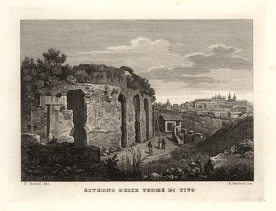 Pohled na exteriér Titových lázní, Thermae Titi, Terme di Titus od Unbekannt