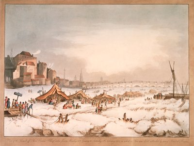 Pohled na zamrzlou řeku Temži u Three Cranes Wharf, Londýn, 1814 od Unbekannt