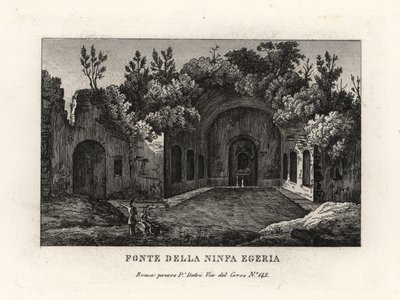 Pohled na pramen nymfy Egeria, Egeria nympheum, Ninfeo d