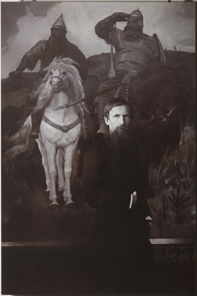 Viktor Vasnetsov před jeho obrazem Bogatyrs od Unbekannt