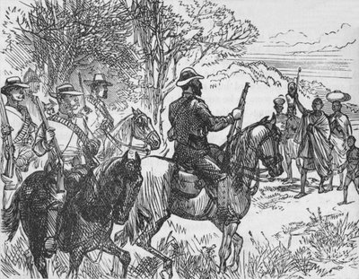 Setkání dobrovolníků s loajálním Kafirem a jeho rodinou, c1880 od Unbekannt