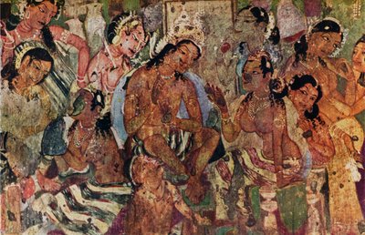 Nástěnná malba z jeskyní Ajanta of Raja Mahajanaka, c480 od Unbekannt