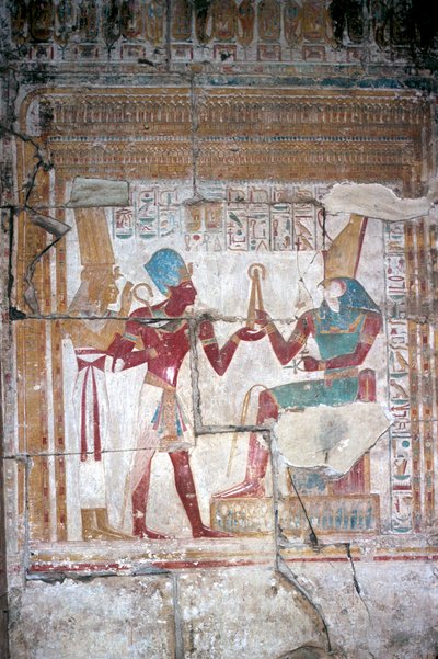 Nástěnná malba Sethose I. před Horem, Chrám Sethose I., Abydos, Egypt, 19. dynastie, c1280 př.n.l. od Unbekannt