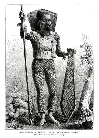 Válečný kostým domorodců z Caroline Islands, centrální Tichý oceán, 1877 od Unbekannt
