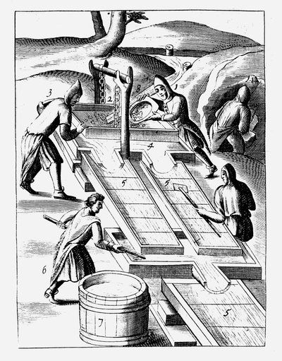 Praní rudy k těžbě zlata, 1683 od Unbekannt