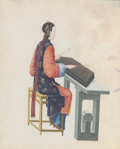 Akvarel hudebníka hrajícího yangqin, konec 18. století. od Unbekannt