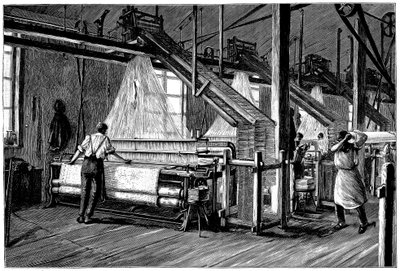Tkalcovna vybavená žakárovými elektrickými stavy, c1880 od Unbekannt