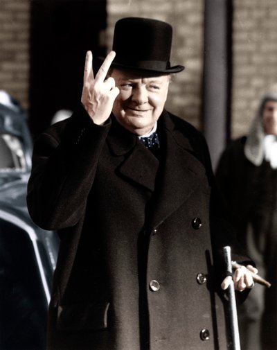 Winston Churchill vyrábí svůj slavný znak V jako vítězství, 1942 od Unbekannt