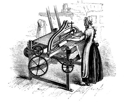 Žena obsluhující elektrický tkalcovský stav pro tkaní bavlny, c1840 od Unbekannt